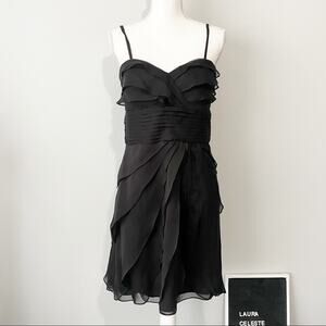 Adrianna Papell evening black tiered cocktail dress strapless size 8